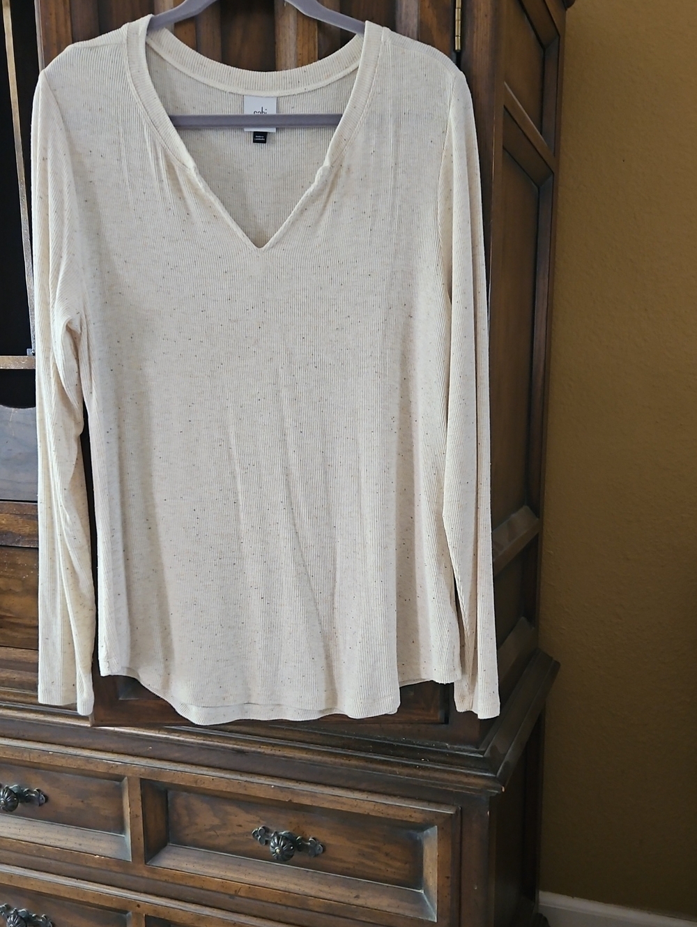 CAbi Light Cream V-Neck Long Sleeve Top
